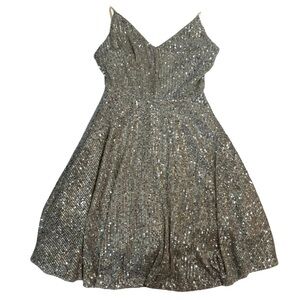 Lulus XS Gold Sequin Fit & Flare Mini Dress Sparkly Party Cocktail